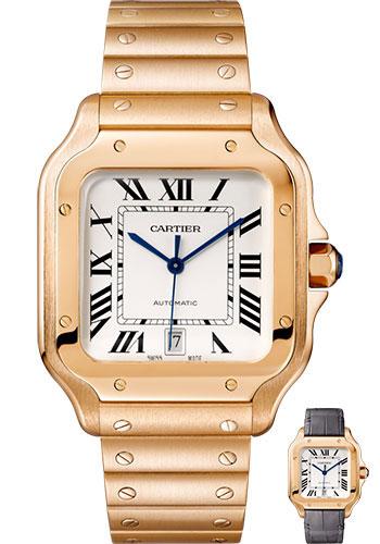 Cartier Santos de Cartier Watch - 39.8 mm Pink Gold Case - Silvered Dial - Allilgator Strap - WGSA0007