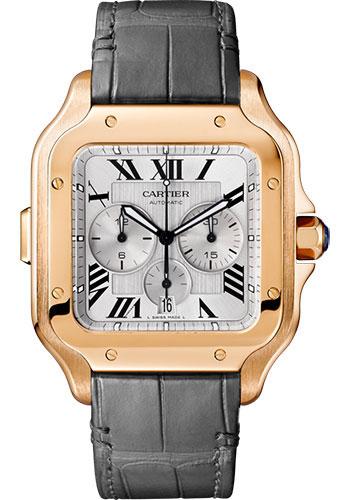 Cartier Santos de Cartier Chronograph Watch - 43.3 mm Pink Gold Case - Silver Dial - Both Bracelet - WGSA0017