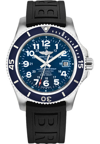 Breitling Superocean II 42 Watch - Steel Case - Mariner Blue Dial - Black Diver Pro III Strap - A17365D1/C915/150S/A18S.1